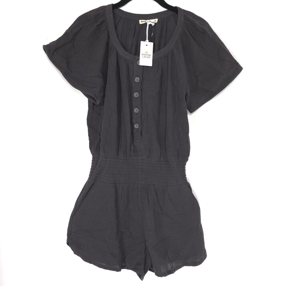 MARINE LAYER Womens New Bella Double‎ Cloth Romper XS Gauze Button Front  17463